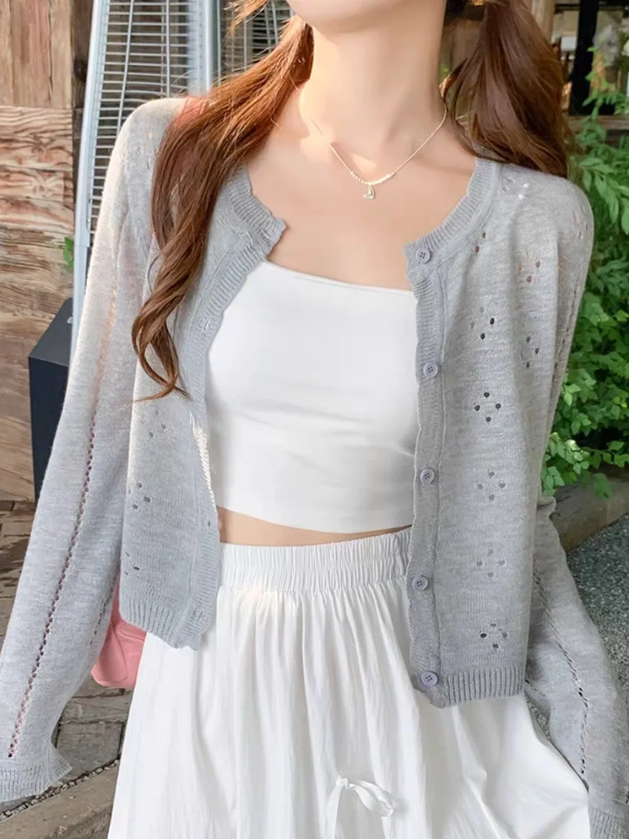 Gray Knitted Cardigan Thin Summer Outerwear Women's Vest Cover up Sun Protection Air Conditioning Coat Trendy Casual Style
Gray Knitted Cardigan Thin Summer Outerwear Women's Vest Cover up Sun Protection Air Conditioning Coat Trendy Casual Style