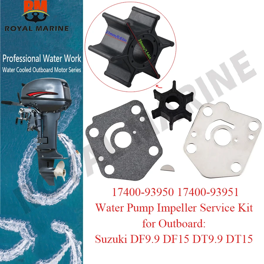 Water Pump Impeller Service Kit 17400-93950 for Suzuki Outboard Engine DF9.9 DF15 DT9.9 DT15 17400-93951 boat motor Accessories
Water Pump Impeller Service Kit 17400-93950 for Suzuki Outboard Engine DF9.9 DF15 DT9.9 DT15 17400-93951 boat motor Accessories