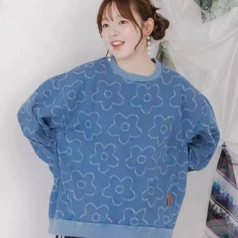 Spring 2026 Women's round Neck Long Sleeve Denim Sweatshirt Large Size Pure Cotton Hoodie Fashionable Oversized Knitted Jacket
Spring 2026 Women's round Neck Long Sleeve Denim Sweatshirt Large Size Pure Cotton Hoodie Fashionable Oversized Knitted Jacket