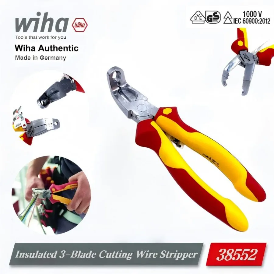 Wiha 38552 TriCut 3-Blade Wire Stripper, 1000V VDE Insulation Pliers, Multifunctional Electrician Tool
Wiha 38552 TriCut 3-Blade Wire Stripper, 1000V VDE Insulation Pliers, Multifunctional Electrician Tool