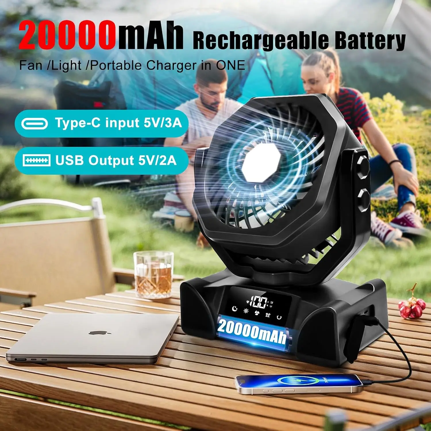 Camping Fan 20000mAh Battery with LED Lantern 3 Speeds Desk Fan Portable Cooler Fan for Outdoor Camping Fan Tent and Fishing
Camping Fan 20000mAh Battery with LED Lantern 3 Speeds Desk Fan Portable Cooler Fan for Outdoor Camping Fan Tent and Fishing