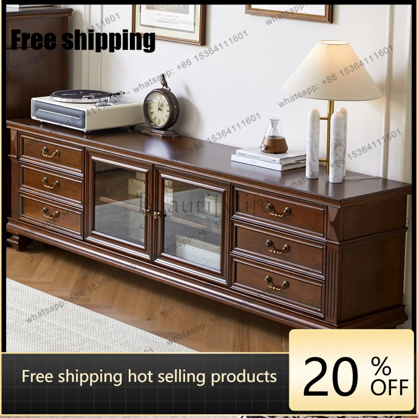 XX American retro all solid wood multi-drawer with glass door living room storage floor cabinet
XX American retro all solid wood multi-drawer with glass door living room storage floor cabinet