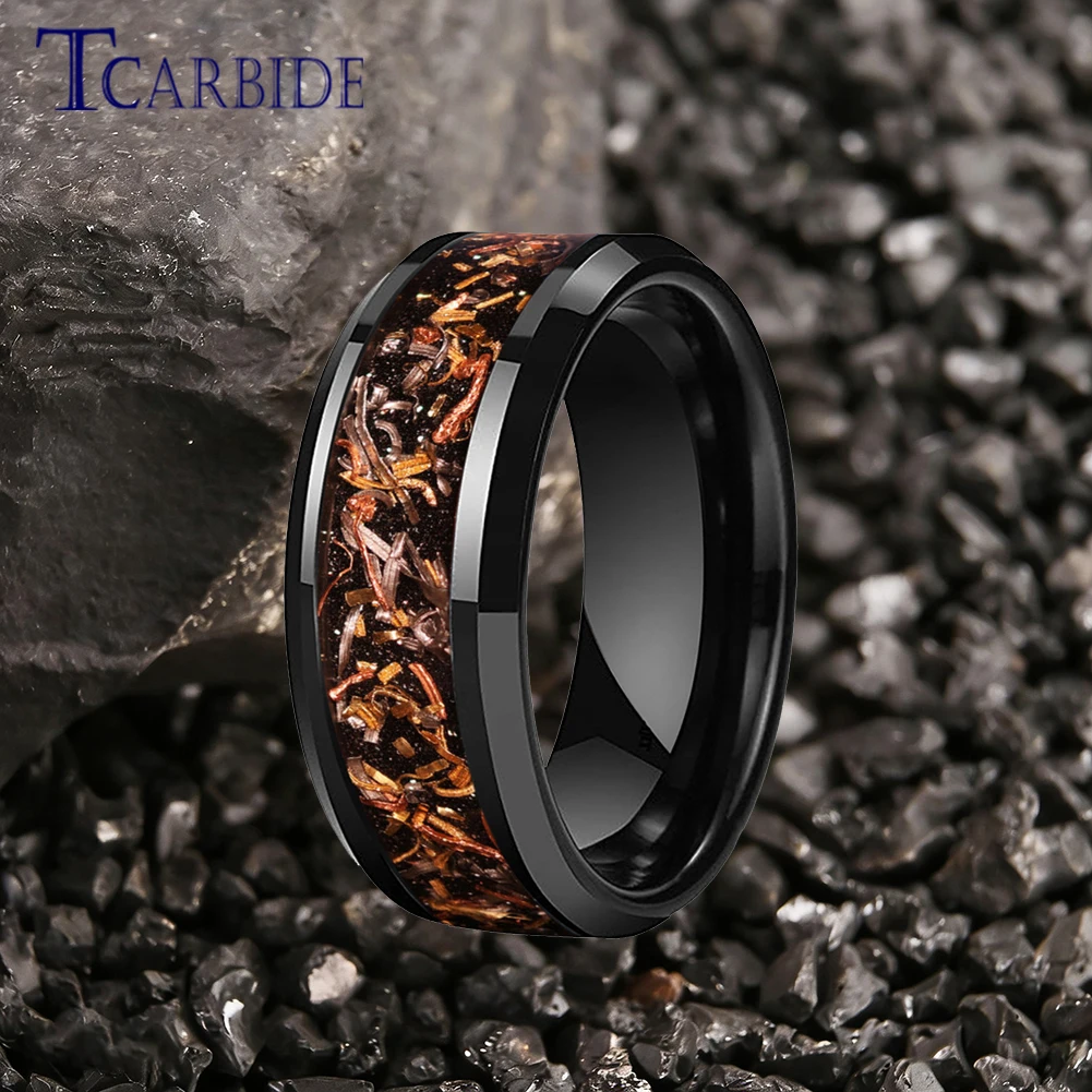 TCarbide 6MM 8MM New Arrivals Men Women Tungsten Wedding Band Ring With Blacksand, Copper, Steel Foil Inlay Comfort Fit
TCarbide 6MM 8MM New Arrivals Men Women Tungsten Wedding Band Ring With Blacksand, Copper, Steel Foil Inlay Comfort Fit