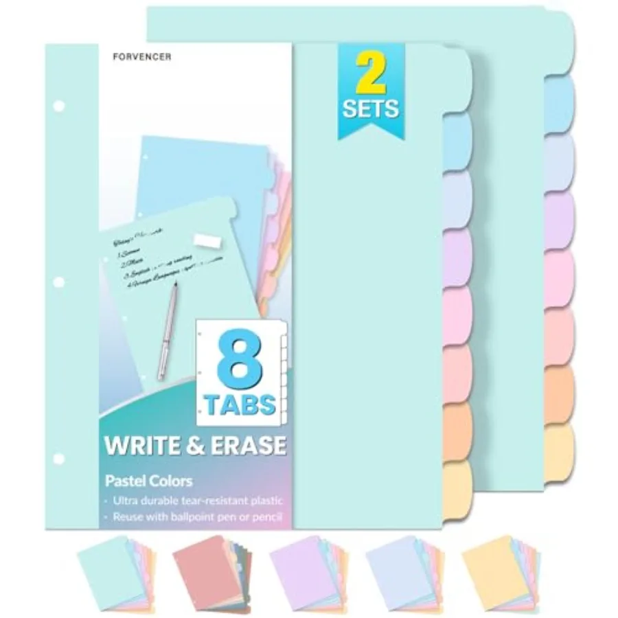 8-Tab Binder Dividers with Tabs, s WriteandErase Plastic Dividers for Ring Binder, Durable Binder Tabs for Organizers, 3 Ring B
8-Tab Binder Dividers with Tabs, s WriteandErase Plastic Dividers for Ring Binder, Durable Binder Tabs for Organizers, 3 Ring B