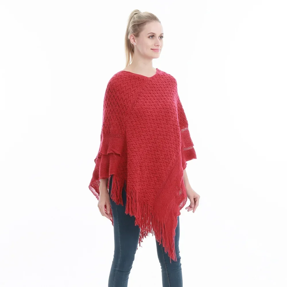 Spring Autumn Women Wave Pattern Pullover Cape Tassels Loose Fashion Street Poncho Lady Capes Red Cloaks
Spring Autumn Women Wave Pattern Pullover Cape Tassels Loose Fashion Street Poncho Lady Capes Red Cloaks