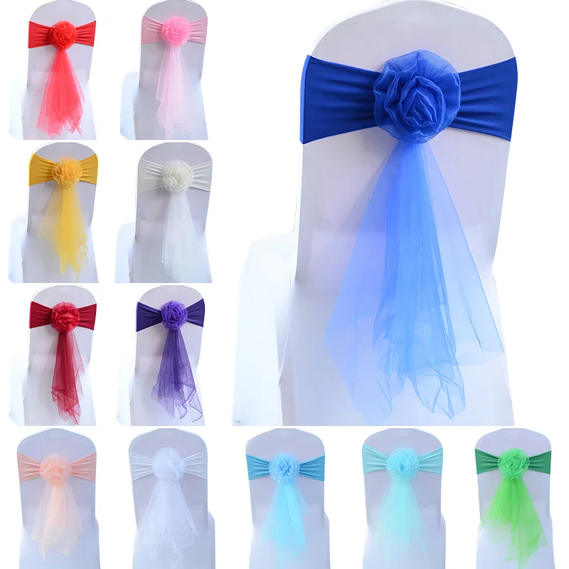 

10pcs Wedding Chair Bow Sashes Decoration Stretch Chair Sashes Knot Ties For Wedding Party Hotel Banquet Chairs Decor European