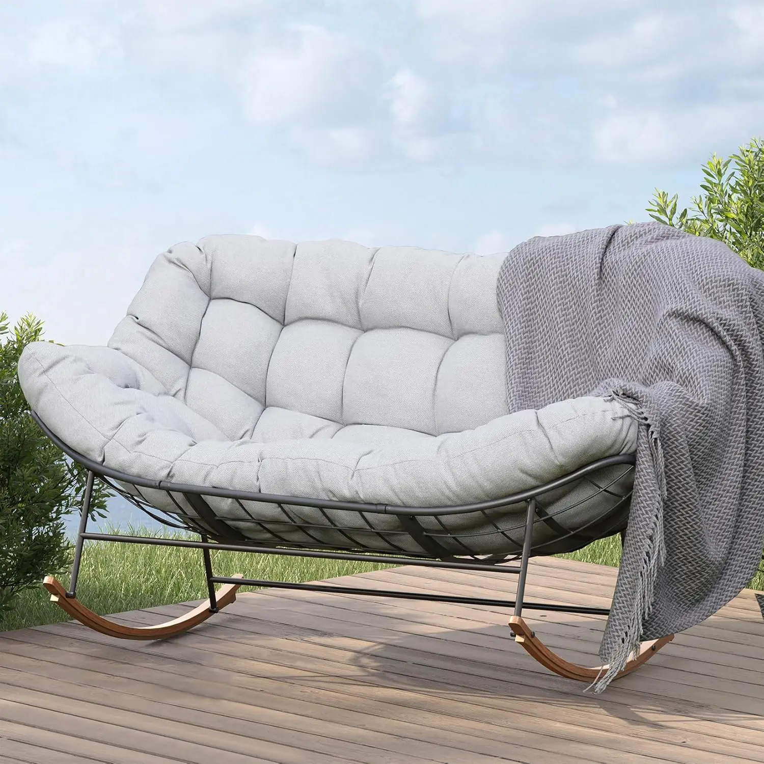 OutdoorRocking Chair , Oversized Papasan Rocking Chair for 2 with E-Coated Steel Frame and Thick Cushion, Patio Comfy Loveseat
OutdoorRocking Chair , Oversized Papasan Rocking Chair for 2 with E-Coated Steel Frame and Thick Cushion, Patio Comfy Loveseat