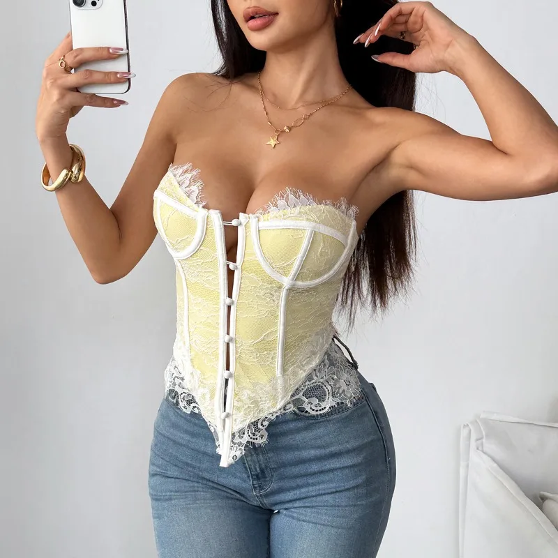 Кружевные корсетные топы на бретелях, женские сексуальные однобортные топы без бретелек с открытой спиной, тонкая вечерняя клубная одежда, жилеты Y2K, уличная одежда, универсальные топы
Кружевные корсетные топы на бретелях, женские сексуальные однобортные топы без бретелек с открытой спиной, тонкая вечерняя клубная одежда, жилеты Y2K, уличная одежда, универсальные топы