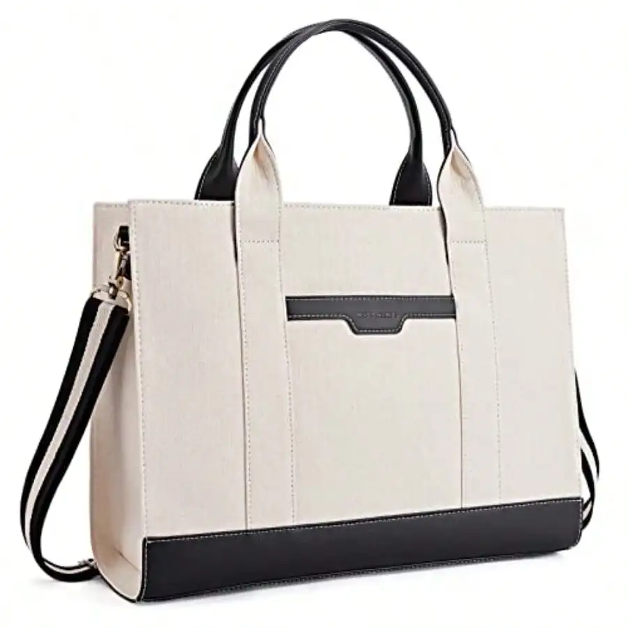 Tote Bag Canvas Laptop Bag 15.6 Inch Briefcase For Women Large Capacity Handbag For Office, College, Travel Black+Beige
Tote Bag Canvas Laptop Bag 15.6 Inch Briefcase For Women Large Capacity Handbag For Office, College, Travel Black+Beige