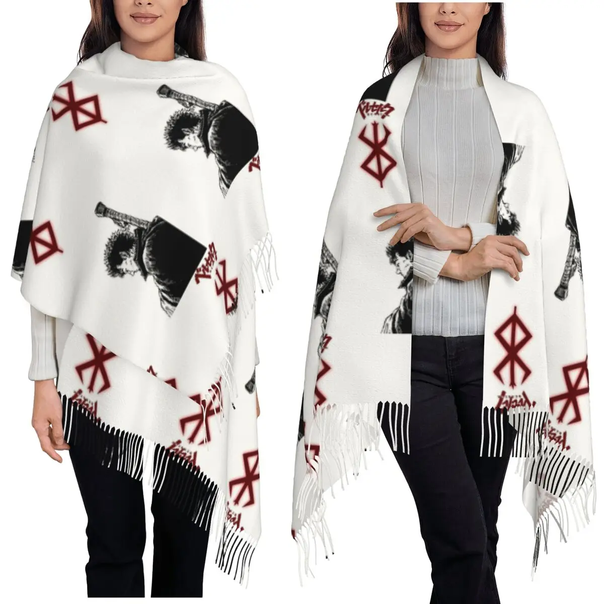 Японское аниме Берсерк Фехтовальщик Манга Гата Шарф Шарфы с кисточками Женские мягкие теплые шали и накидки Длинная осенне-зимняя шаль 
Японское аниме Берсерк Фехтовальщик Манга Гата Шарф Шарфы с кисточками Женские мягкие теплые шали и накидки Длинная осенне-зимняя шаль