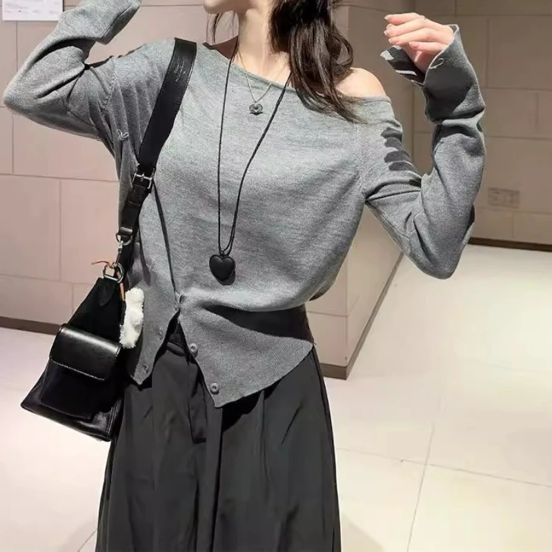Pre-fall 2024 New Knitwear Gray Irregular Off-the-shoulder Base Shirt Sweater Women's Cut-out Cover-up Single Top
Pre-fall 2024 New Knitwear Gray Irregular Off-the-shoulder Base Shirt Sweater Women's Cut-out Cover-up Single Top