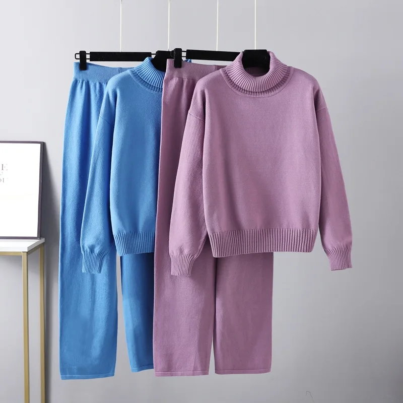 Fashion Women Turtleneck Knit Suit Autumn Winter Solid Pullover Sweater Top Casual Pants Two-Piece Set Female Outfit
Fashion Women Turtleneck Knit Suit Autumn Winter Solid Pullover Sweater Top Casual Pants Two-Piece Set Female Outfit