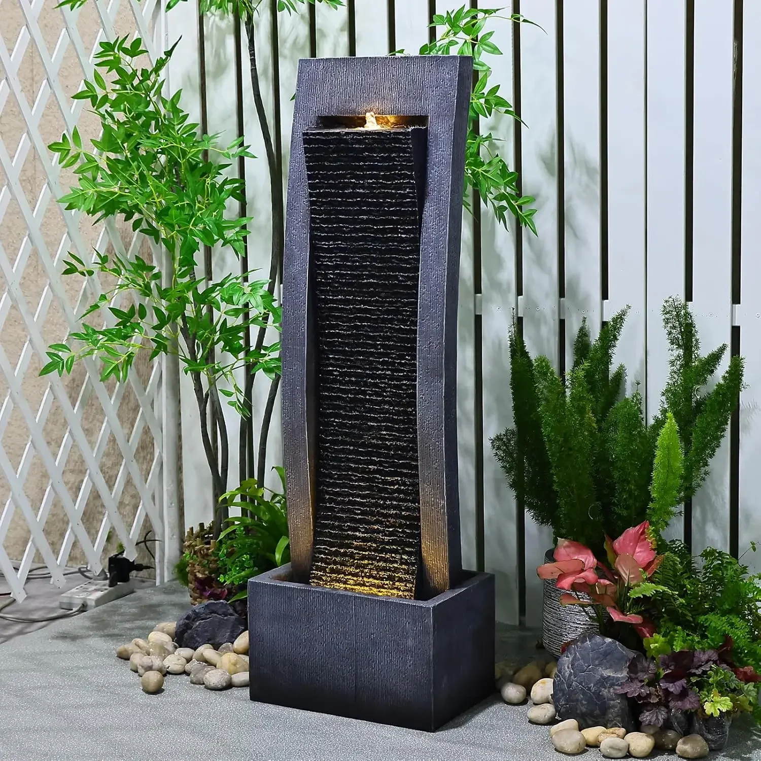 Water Fountain Outdoor Curved Faux Slate Waterfall Feature Freestanding Fountains Indoor Floor Standing Water Fountainswith LED
Water Fountain Outdoor Curved Faux Slate Waterfall Feature Freestanding Fountains Indoor Floor Standing Water Fountainswith LED