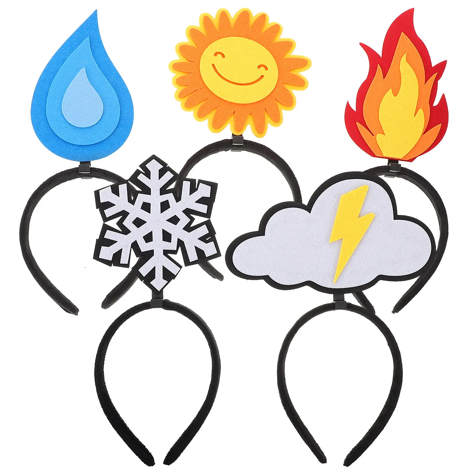 5Pcs Creative Party Headbands Soft Felt Funny Flame Water Drop Sun Cloud Snowflake Hair Accessories for Holiday Events Birthday
5Pcs Creative Party Headbands Soft Felt Funny Flame Water Drop Sun Cloud Snowflake Hair Accessories for Holiday Events Birthday