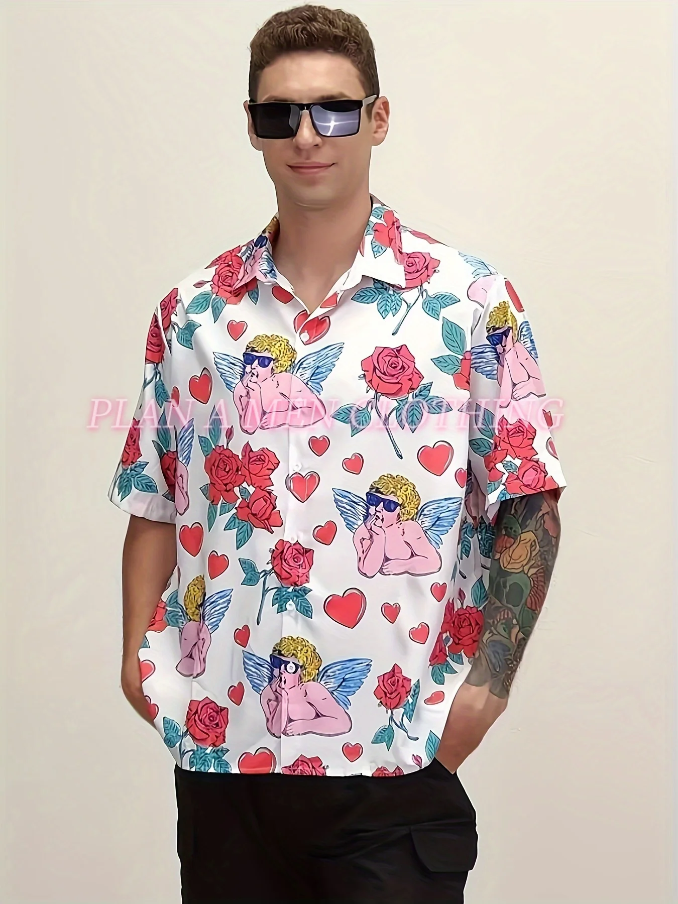 Fun Cupid Rose Print Shirt Men Short-Sleeved Shirt Hawaiian Shirt Fashion Tops Loose Blouse Clothing Street Daily Mens Shirt
Fun Cupid Rose Print Shirt Men Short-Sleeved Shirt Hawaiian Shirt Fashion Tops Loose Blouse Clothing Street Daily Mens Shirt