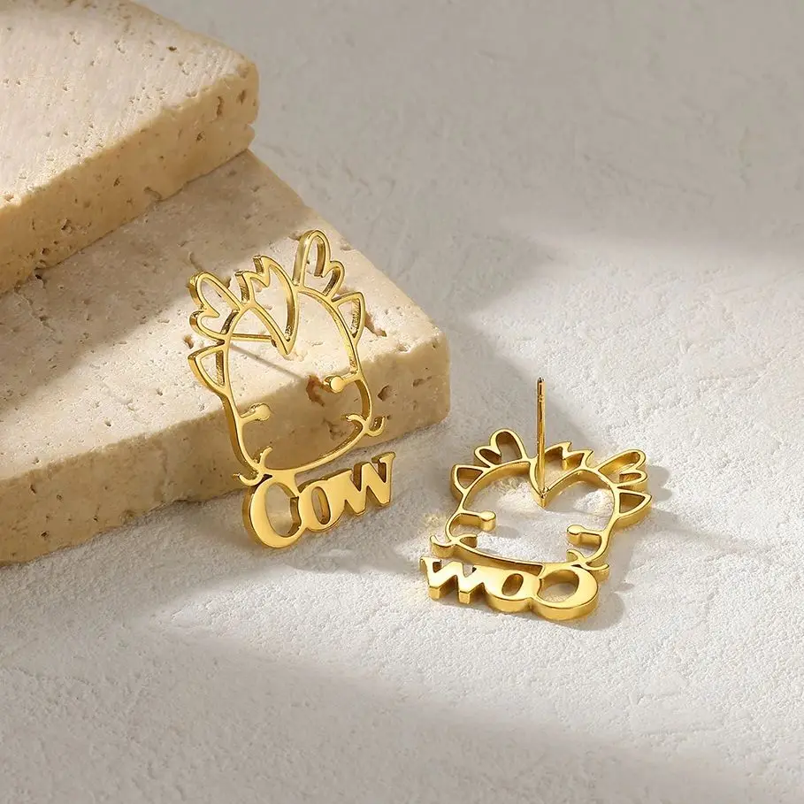 1 Pair Custom Name Earring Cartoon Cow Stainless Steel Gold Color Personalized Stud Earrings Customized Jewelry for Women Gift
1 Pair Custom Name Earring Cartoon Cow Stainless Steel Gold Color Personalized Stud Earrings Customized Jewelry for Women Gift