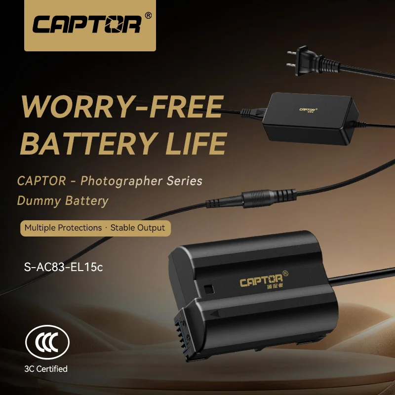 CAPTOR EN-EL15C Dummy Battery AC Adapter for Nikon Z5 Z6 Z7 D750 D780 D850, Continuous Power Supply for Camera
CAPTOR EN-EL15C Dummy Battery AC Adapter for Nikon Z5 Z6 Z7 D750 D780 D850, Continuous Power Supply for Camera