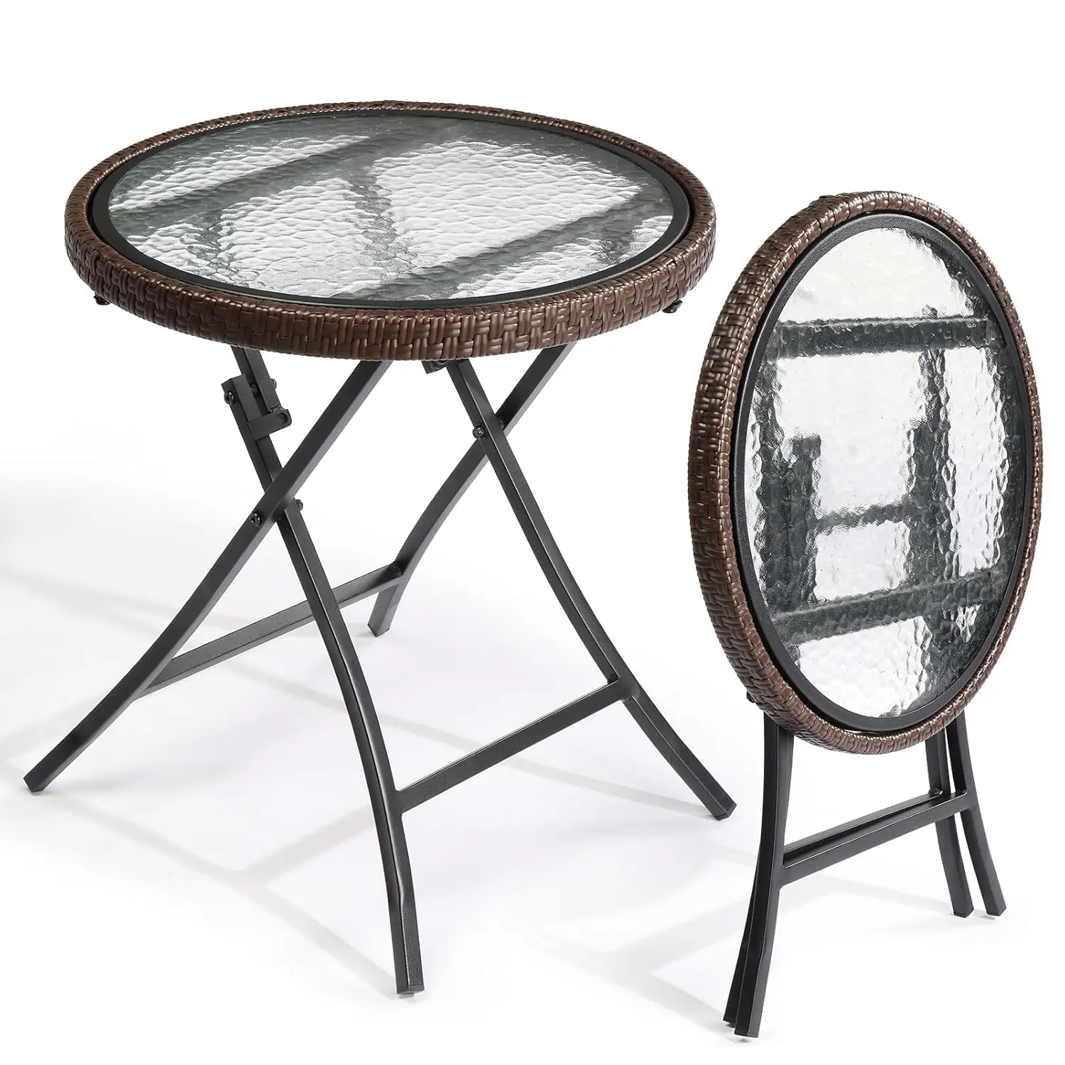 19in Modern Brown Rattan Folding Glass Outdoor Side Table, Small Patio Table with Tempered Glass Top,Round,1 Pack, Customized
19in Modern Brown Rattan Folding Glass Outdoor Side Table, Small Patio Table with Tempered Glass Top,Round,1 Pack, Customized