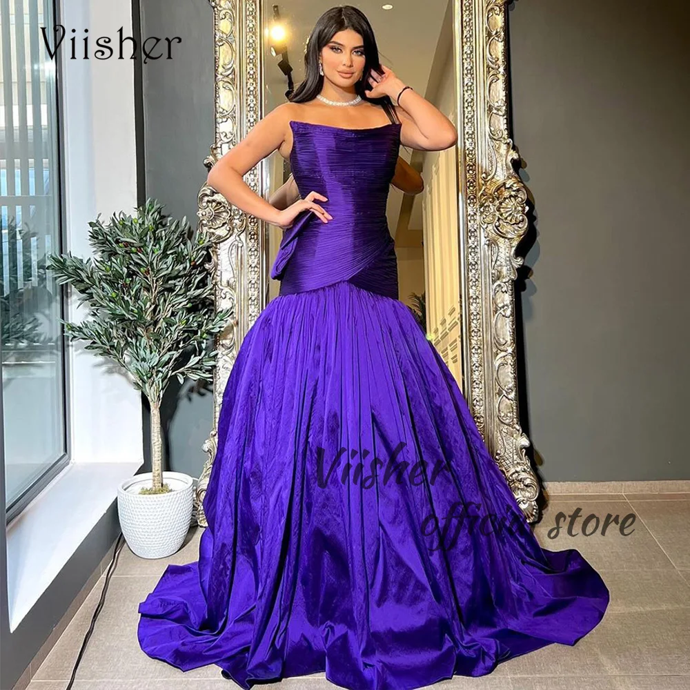 Viisher Purple Mermaid Evening Dresses Pleats Strapless Long Prom Party Dress Dubai Arabic Formal Evening Gwons with Train
Viisher Purple Mermaid Evening Dresses Pleats Strapless Long Prom Party Dress Dubai Arabic Formal Evening Gwons with Train