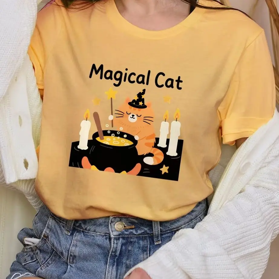Y2K Cotton Casual Women's T - Shirt, Short Sleeve Round Neck Fitted, Colorful Cute Cartoon Orange Magical Cat With Wand&Candles
Y2K Cotton Casual Women's T - Shirt, Short Sleeve Round Neck Fitted, Colorful Cute Cartoon Orange Magical Cat With Wand&Candles