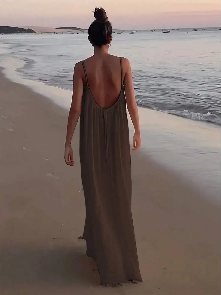 Women Open Back Spaghetti Strap Beach Maxi Dress Loose Flowy Vacation Sundress
Women Open Back Spaghetti Strap Beach Maxi Dress Loose Flowy Vacation Sundress