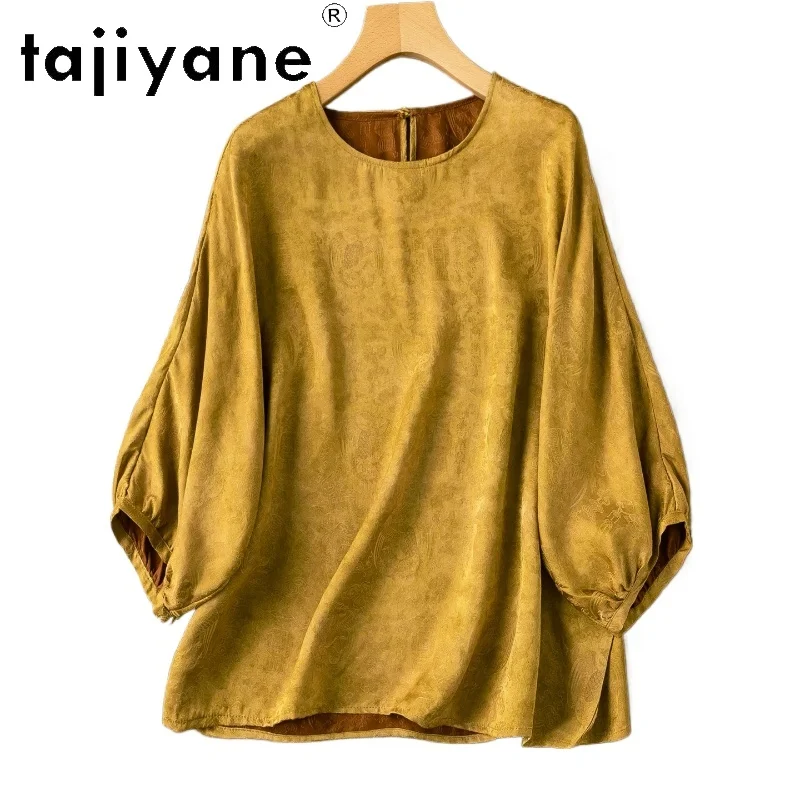 TAJIYANE Women Silk T Shirt 100% Mulberry Silk Xiangyun Sha Lantern Sleeve T Shirts Summer Tops Woman Clothes 2026 Футболка
TAJIYANE Women Silk T Shirt 100% Mulberry Silk Xiangyun Sha Lantern Sleeve T Shirts Summer Tops Woman Clothes 2026 Футболка