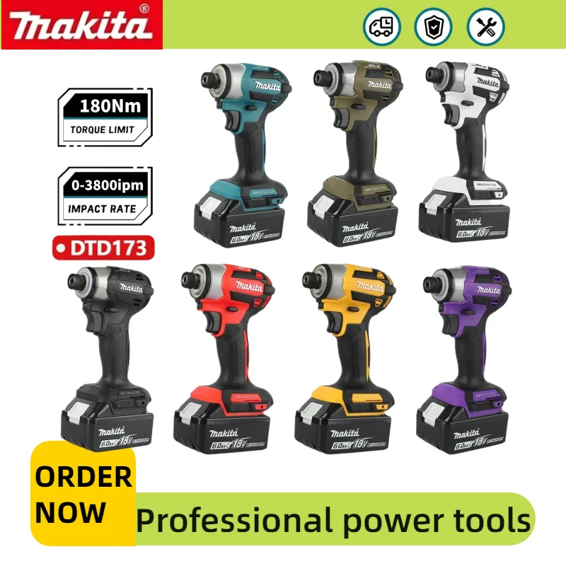 Makita DTD173 Rechargeable Brushless Electric Impact Driver 180Nm T-Mode Cordless Drill for Daily Wood Screws Bolts Repair Work
Makita DTD173 Rechargeable Brushless Electric Impact Driver 180Nm T-Mode Cordless Drill for Daily Wood Screws Bolts Repair Work