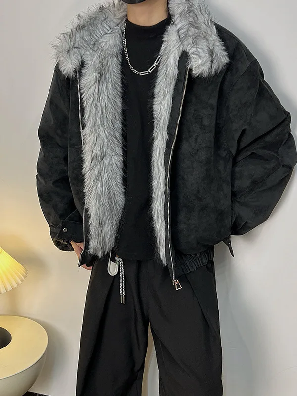 Retro Distred Cotton Jaet Thiened Loose Men's Coat with Fur Collar Polyester Fiber Winter Outerwear Casual Sle
Retro Distred Cotton Jaet Thiened Loose Men's Coat with Fur Collar Polyester Fiber Winter Outerwear Casual Sle