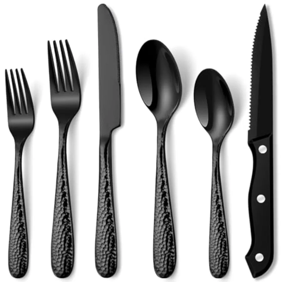 Hammered Black Silverware Set Pieces Cutlery Sets for 4 Heavy Duty Stainless Steel Flatware Food-Grade Utensil Sets Includes Sp
Hammered Black Silverware Set Pieces Cutlery Sets for 4 Heavy Duty Stainless Steel Flatware Food-Grade Utensil Sets Includes Sp