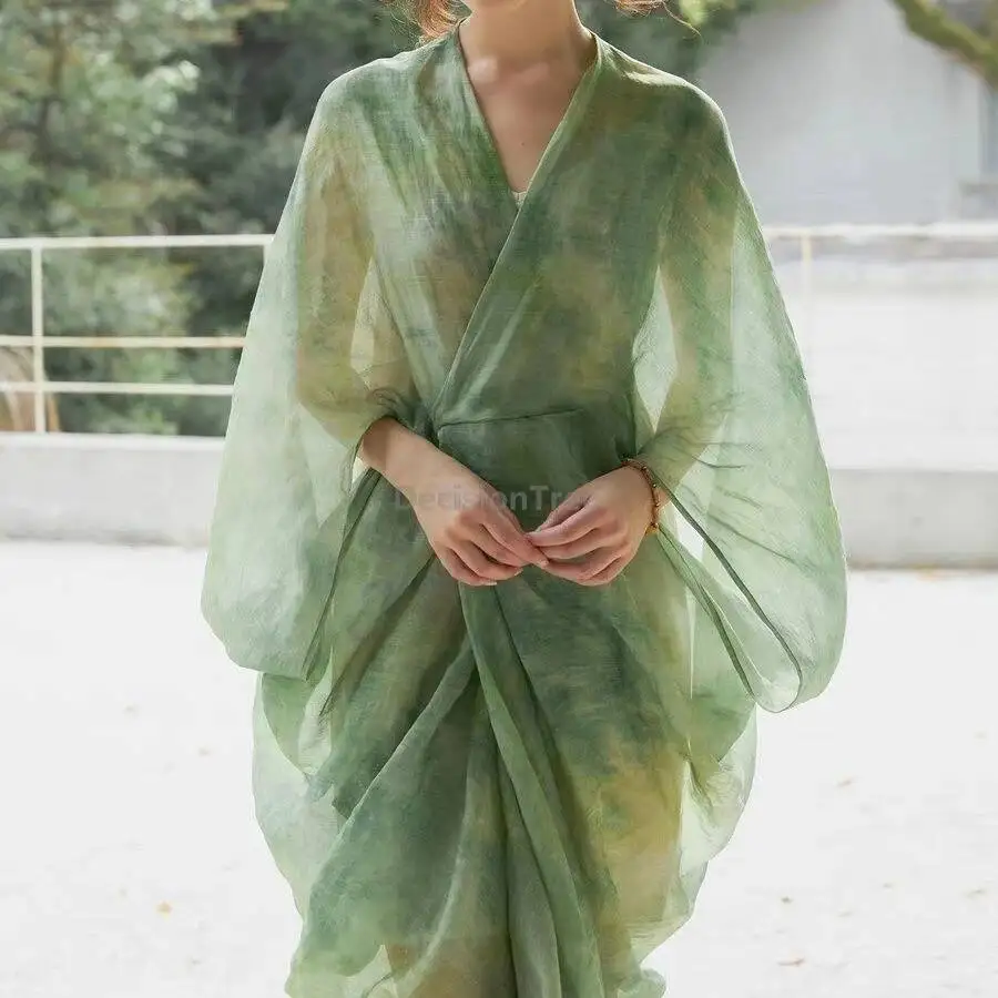 Elegant New Chinese style Hanfu Dress Tie-dye Effect Green Printed Loose Robe Fairy Women Summer Daily Dress Party Wear Dress
Elegant New Chinese style Hanfu Dress Tie-dye Effect Green Printed Loose Robe Fairy Women Summer Daily Dress Party Wear Dress