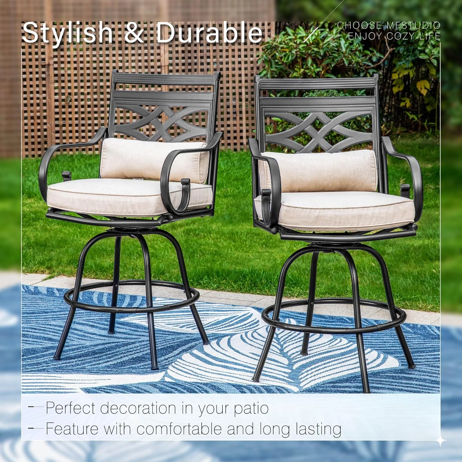 4 PCS Patio Bar Stools, 360° Swivel Metal Counter Height Bars Chair with Seat & Back Support Cushion, Bar Stools
4 PCS Patio Bar Stools, 360° Swivel Metal Counter Height Bars Chair with Seat & Back Support Cushion, Bar Stools