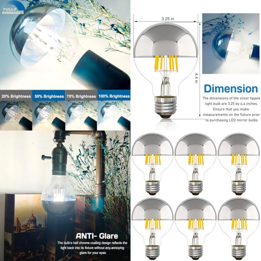 Half Chrome Light Bulb 6W 60 Watt Equivalent,Dimmable G25 Globe 5000K Daylight Decorative LED Edison Bulb, Tipped Light Bulb E2
Half Chrome Light Bulb 6W 60 Watt Equivalent,Dimmable G25 Globe 5000K Daylight Decorative LED Edison Bulb, Tipped Light Bulb E2