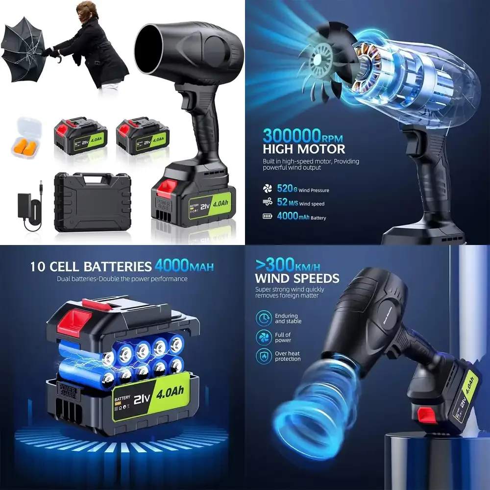 Cordless Leaf Blower 21V Electric Handheld Leaf Blower with 2*4.0Ah Batteries & Fast Charger for Patio Lawn Yard Deck
Cordless Leaf Blower 21V Electric Handheld Leaf Blower with 2*4.0Ah Batteries & Fast Charger for Patio Lawn Yard Deck
