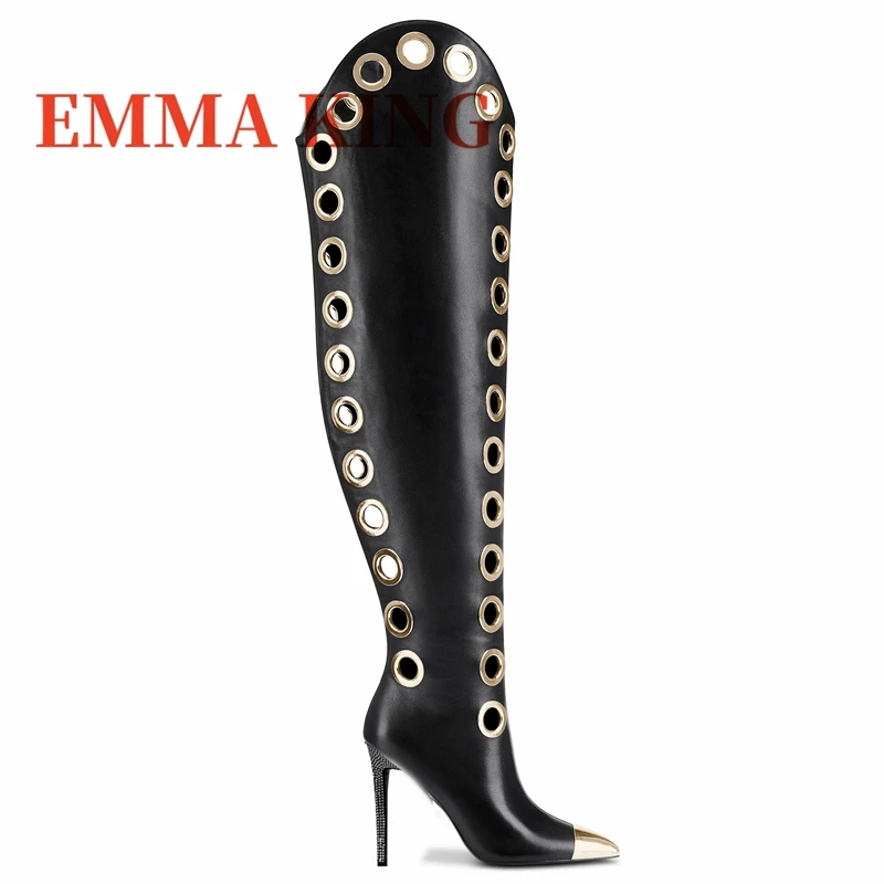 Сапоги выше колена с металлическим кругом, пикантные сапоги до бедра с острым носком и молнией сзади, женские модные туфли на шпильке, большой размер 44
Сапоги выше колена с металлическим кругом, пикантные сапоги до бедра с острым носком и молнией сзади, женские модные туфли на шпильке, большой размер 44