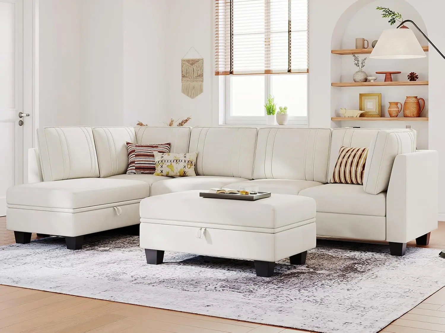Velvet Sectional Sofa with Storage Ottoman Cream L Shaped Couch Sofa Convertible L-Shaped Sofa Beige
Velvet Sectional Sofa with Storage Ottoman Cream L Shaped Couch Sofa Convertible L-Shaped Sofa Beige