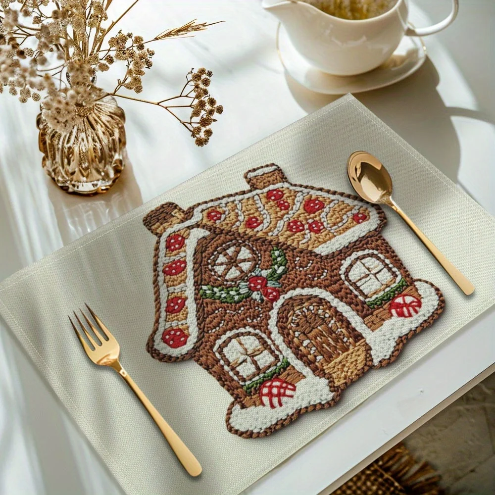 VIKAMA 4PC Gingerbread House Shaped Placemat Decoration Christmas Themed Dining Table Holiday Themed Restaurant Decoration
VIKAMA 4PC Gingerbread House Shaped Placemat Decoration Christmas Themed Dining Table Holiday Themed Restaurant Decoration
