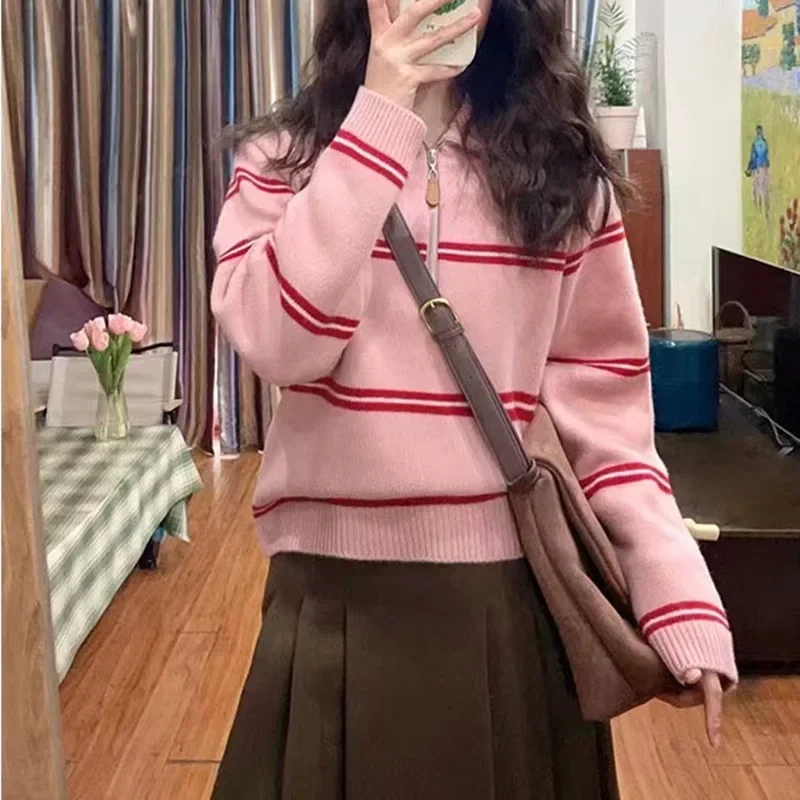 Women Sweet Pullover Sweater New Half Zipper Stand Collar Knitted Jumpers Loose Casual Autumn Winter Knit Shirts Sweater Jackets
Women Sweet Pullover Sweater New Half Zipper Stand Collar Knitted Jumpers Loose Casual Autumn Winter Knit Shirts Sweater Jackets