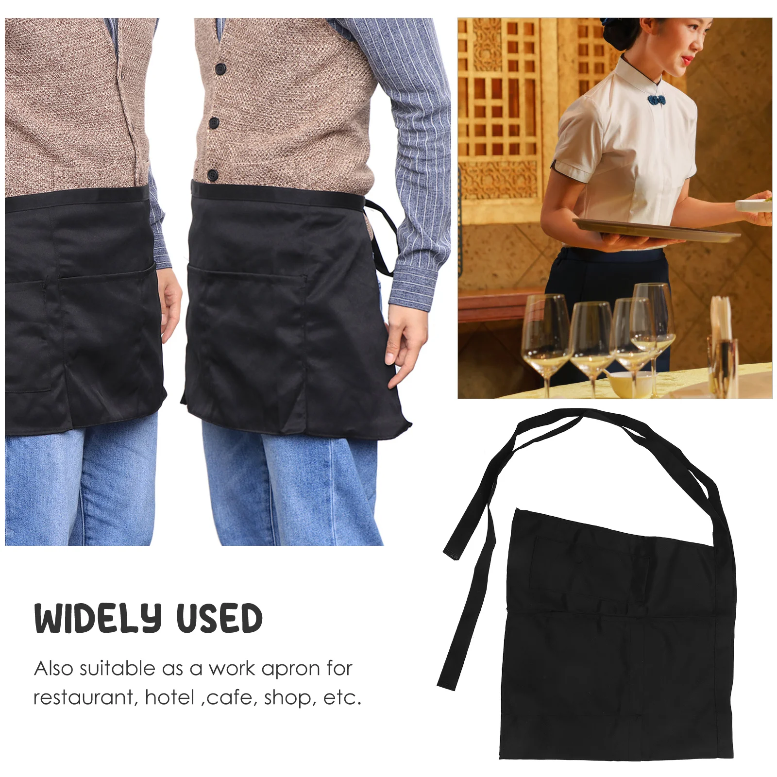 Half Waist Bib Apron Black Women Waitress Short Pockets Polyester Machine Washable Kitchen Cleaning Baking Gardening Serving
Half Waist Bib Apron Black Women Waitress Short Pockets Polyester Machine Washable Kitchen Cleaning Baking Gardening Serving