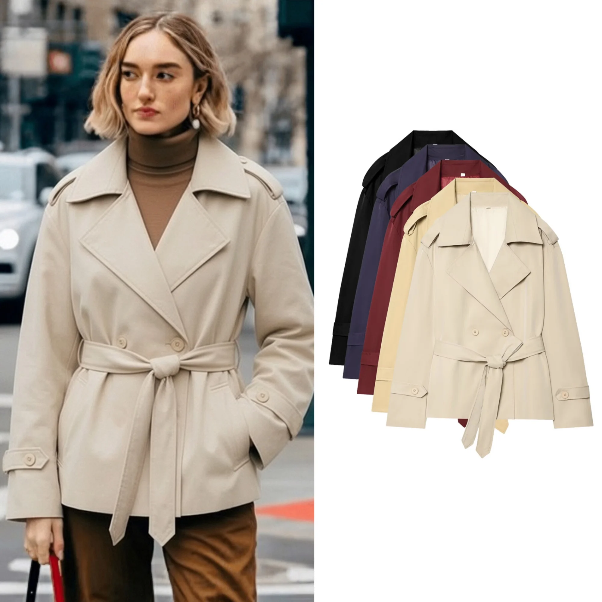 Women Solid Lapel Lace Up Trench Coat Spring Female Fashion Full Sleeve Waist Cinching Short Windbreak Lady OL Commute Outwear
Women Solid Lapel Lace Up Trench Coat Spring Female Fashion Full Sleeve Waist Cinching Short Windbreak Lady OL Commute Outwear