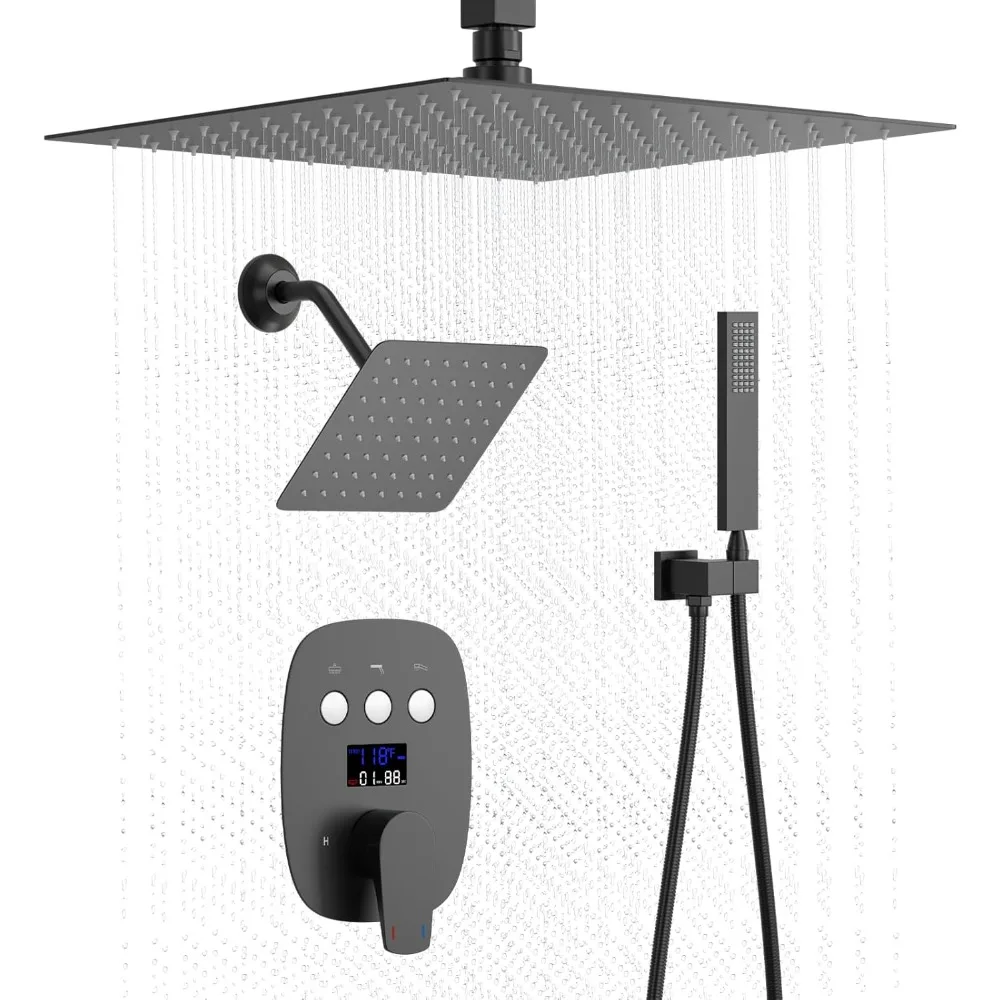 Matte Black Shower System with Temperature Display and Push Button Control, Featuring Dual Rain Shower Heads (12 inch and 8 inch
Matte Black Shower System with Temperature Display and Push Button Control, Featuring Dual Rain Shower Heads (12 inch and 8 inch