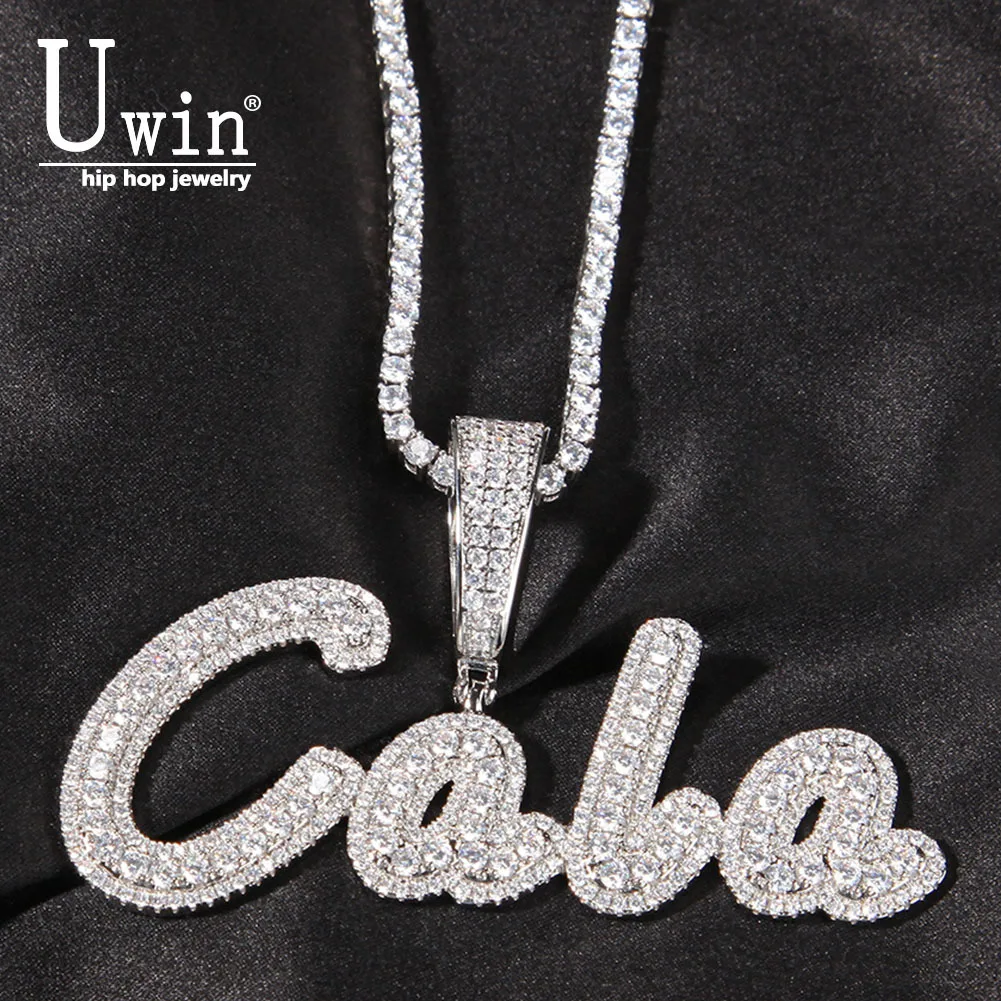 Uwin Custom Brush Cursive Letter With Tennis Chain Pendant Name Necklace Micro Paved CZ Personalized Hiphop Jewelry
Uwin Custom Brush Cursive Letter With Tennis Chain Pendant Name Necklace Micro Paved CZ Personalized Hiphop Jewelry