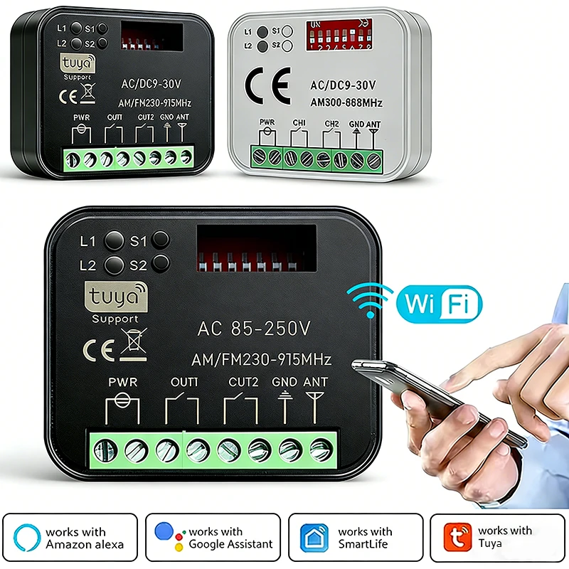 Tuya WiFi Smart Universal RX-MULTI Receiver Switch 300-868MHz AC/DC 9-30V AC 85-250V Garage Gate Remote Control Receiver