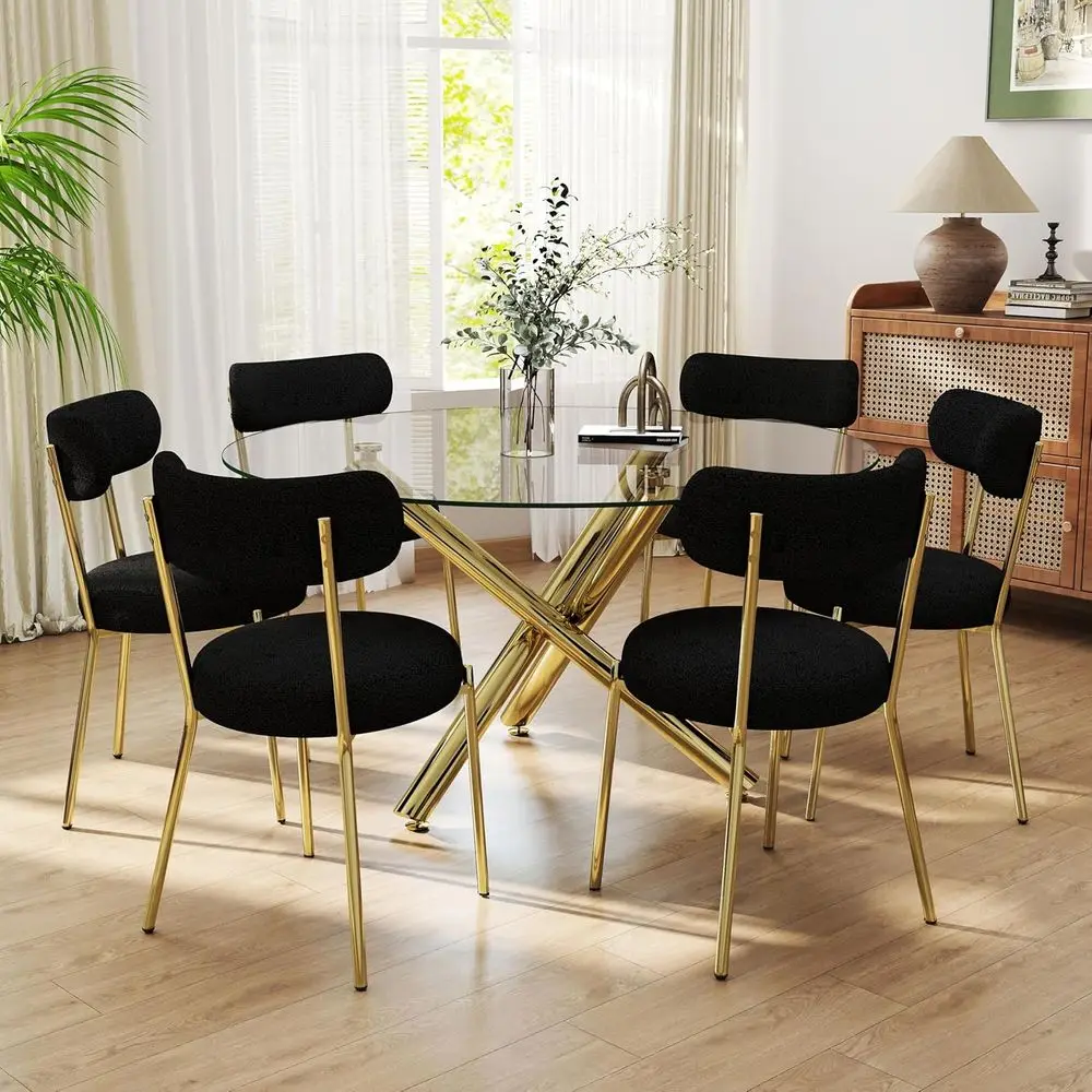 6-Seat Modern Gold Dining Set with Large Round Table and Black Gold Chairs for Kitchen, Restaurant, or Meeting Room
6-Seat Modern Gold Dining Set with Large Round Table and Black Gold Chairs for Kitchen, Restaurant, or Meeting Room
