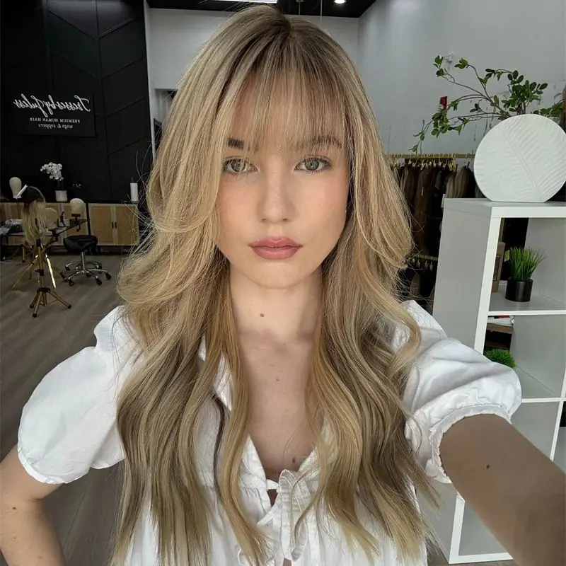 Новый парик Ombre Blonde из синтетического кружева спереди для женщин Ombre Blonde с коричневыми полосками Парики с челкой Предварительно выщипанные термостойкие
Новый парик Ombre Blonde из синтетического кружева спереди для женщин Ombre Blonde с коричневыми полосками Парики с челкой Предварительно выщипанные термостойкие