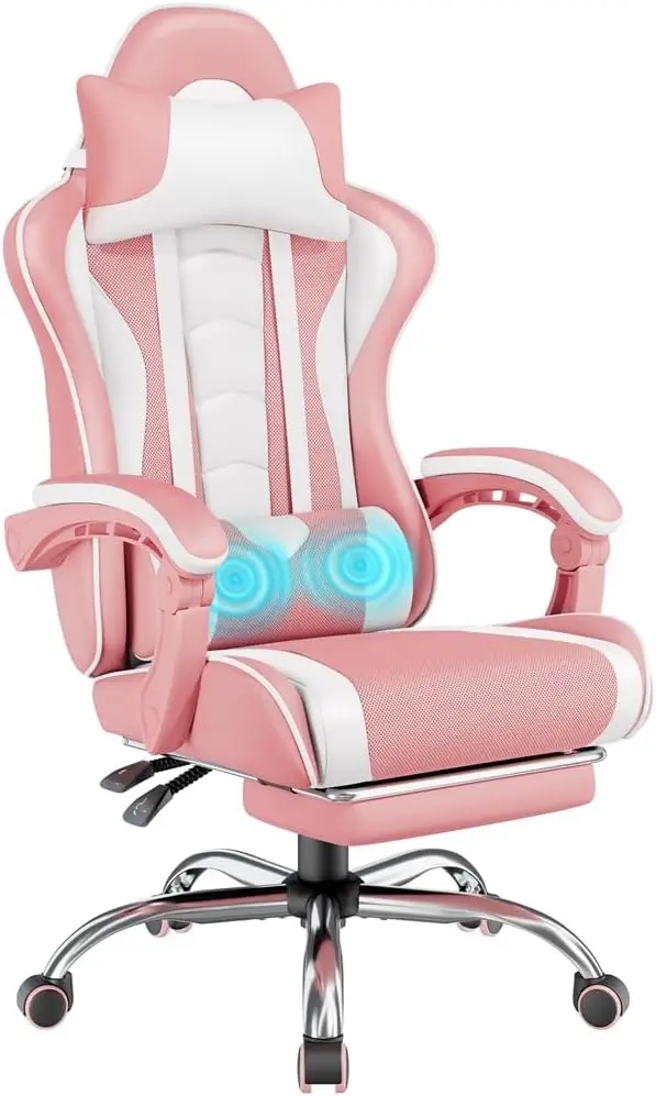 Pink Gaming Chair with Massage Lumbar Support & Footrest, Ergonomic Adjustable Computer Chair, 300 lbs Capacity
Pink Gaming Chair with Massage Lumbar Support & Footrest, Ergonomic Adjustable Computer Chair, 300 lbs Capacity