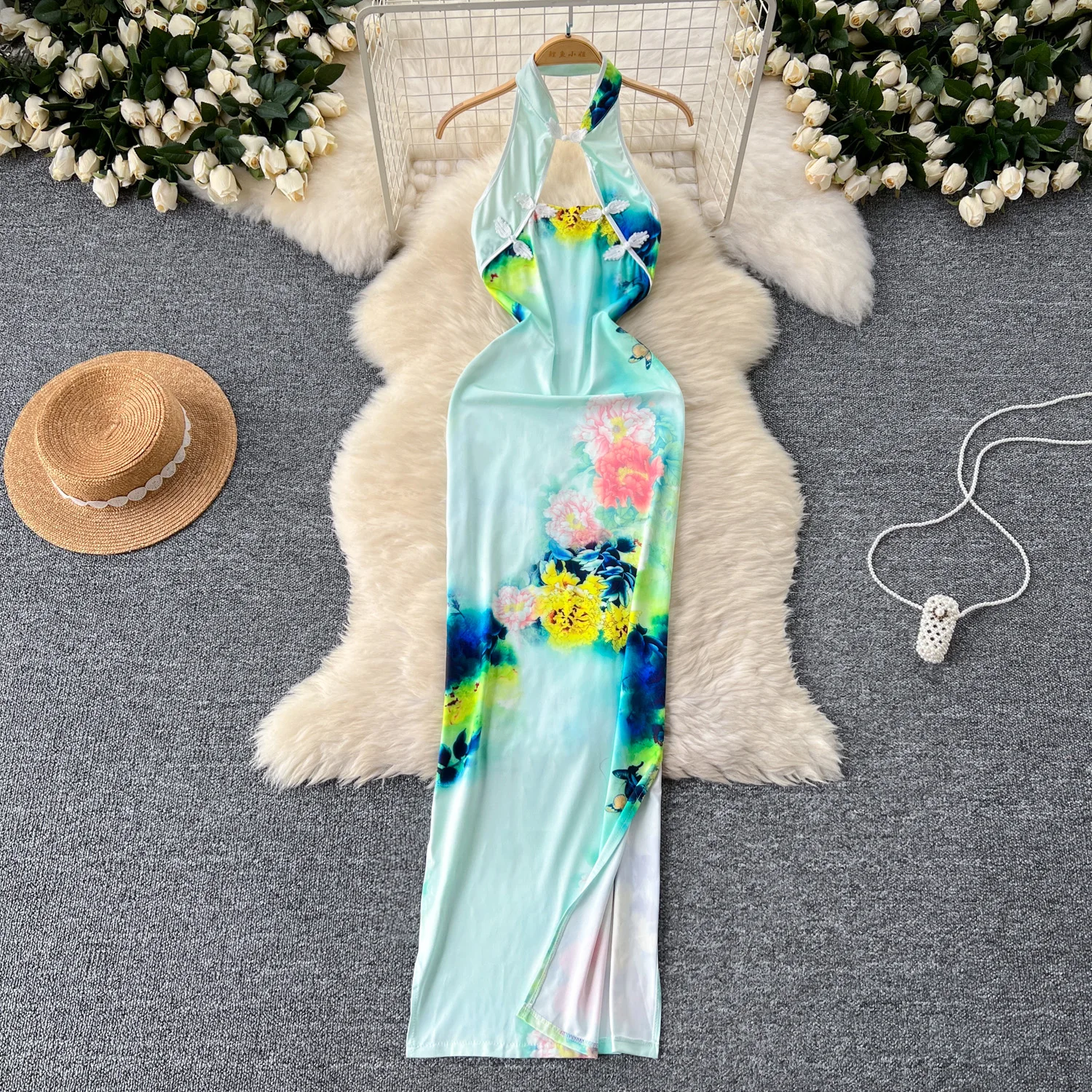 Elegant Sexy Backless slip cut out print vintage Dress Fairy A-line Vestidos Women Beach Sweet Dresses
Elegant Sexy Backless slip cut out print vintage Dress Fairy A-line Vestidos Women Beach Sweet Dresses