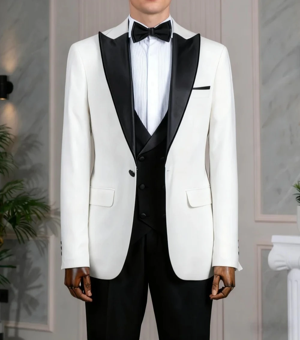Classic Men's 3PCS Suit Jacket Vest Pants White Black Peak Lapel Men's Suit Set Vibrant Slim Fit Groom Tuxedos Premiere Suit
Classic Men's 3PCS Suit Jacket Vest Pants White Black Peak Lapel Men's Suit Set Vibrant Slim Fit Groom Tuxedos Premiere Suit
