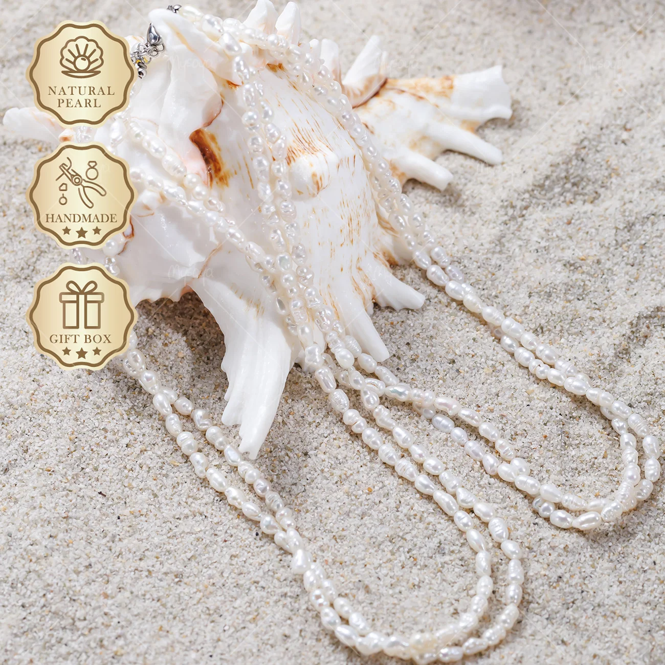 MYSOYA Double Layer White Baroque Seed Pearl Necklace 3-4mm Gold/Silver Extender Chain, Gift Box S524
MYSOYA Double Layer White Baroque Seed Pearl Necklace 3-4mm Gold/Silver Extender Chain, Gift Box S524