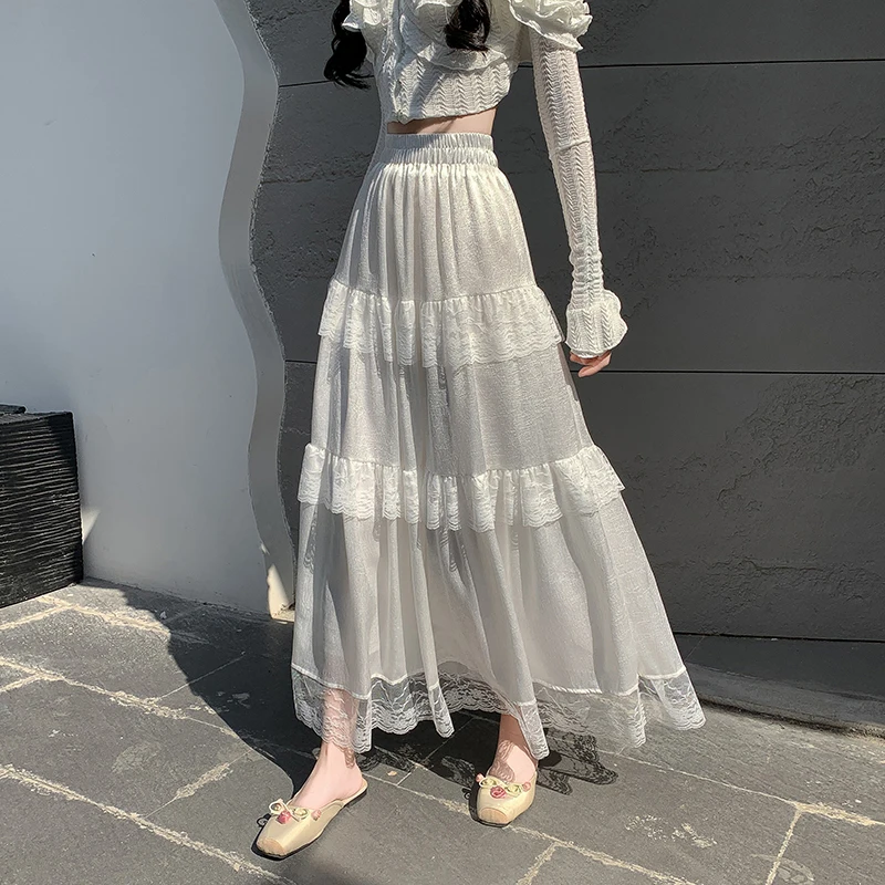 French Style Ruffled Lace Skirt Women's Spring Elastic Waist Patchwork Cake A-line Skirt Fashion Female Clothes
French Style Ruffled Lace Skirt Women's Spring Elastic Waist Patchwork Cake A-line Skirt Fashion Female Clothes