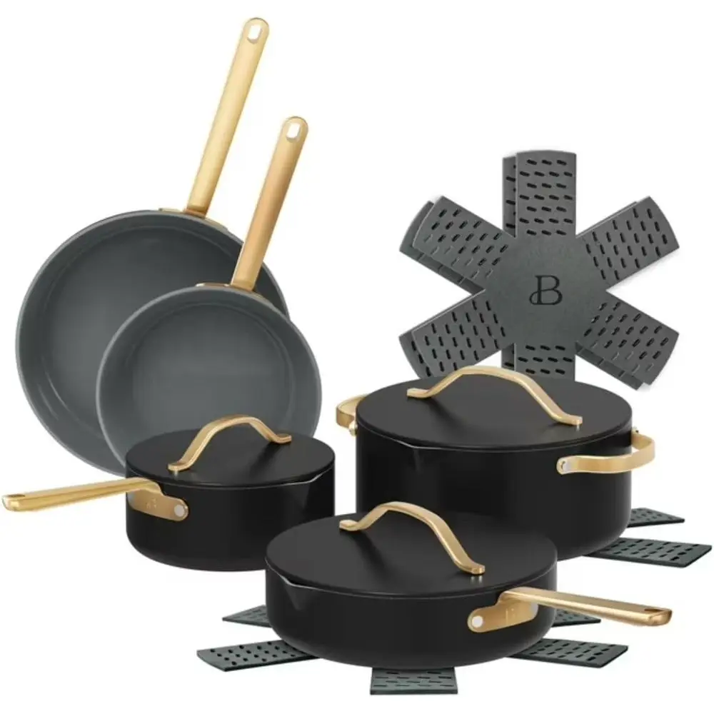 12-Piece Non-Stick Cookware Set with Lids, Dishwasher-Safe, Soft-Touch Handles, Even-Heat Base, Black Seashell Design
12-Piece Non-Stick Cookware Set with Lids, Dishwasher-Safe, Soft-Touch Handles, Even-Heat Base, Black Seashell Design